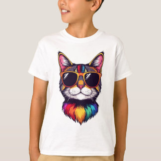 T-shirt Cool Cat with Sunglasses Hippie Multi Color Kitten
