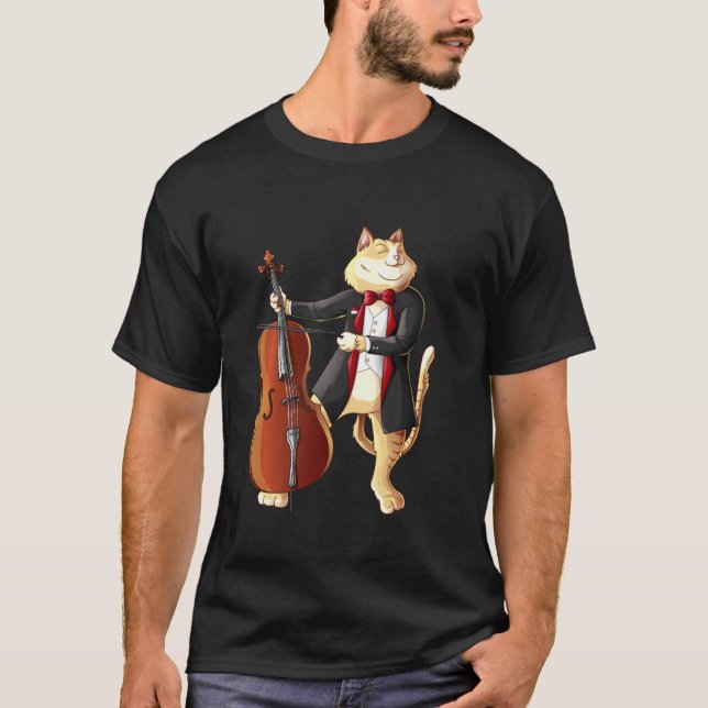 T-shirt Cool Chat Jouer Cello Kitten Instrument Player (Devant)