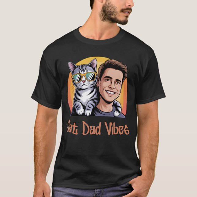T-shirt Cool Chat Papa Vibes Retro Style Funny Kitte (Devant)