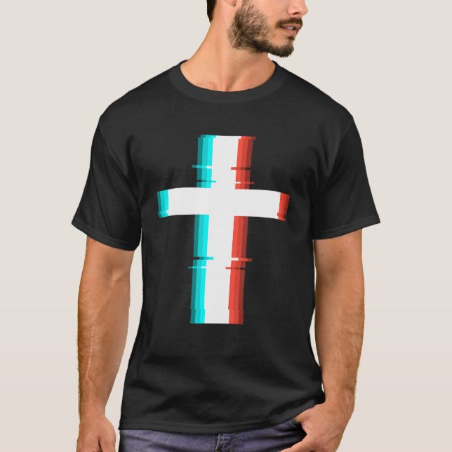 T-shirt Cool Christian Cross Moderne Glitch Effet (Devant)