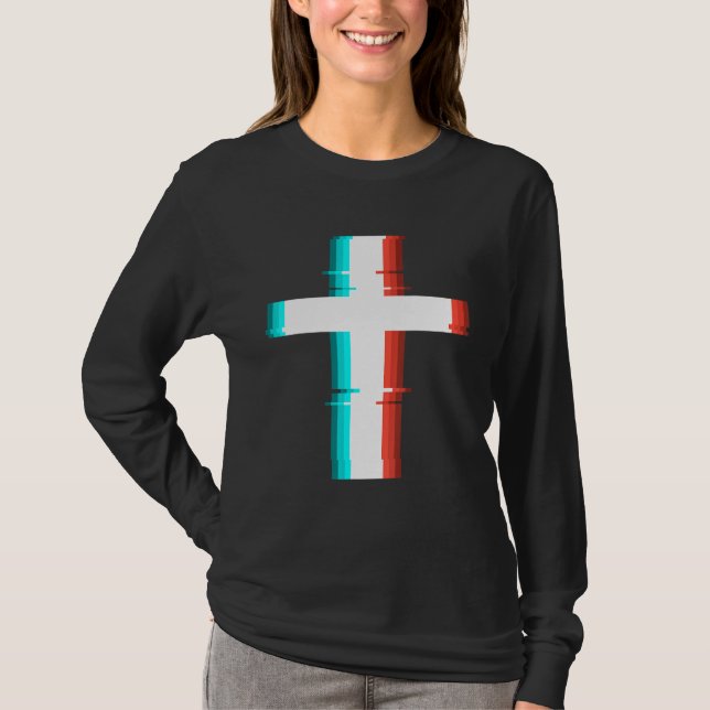T-shirt Cool Christian Cross Moderne Glitch Effet (Devant)