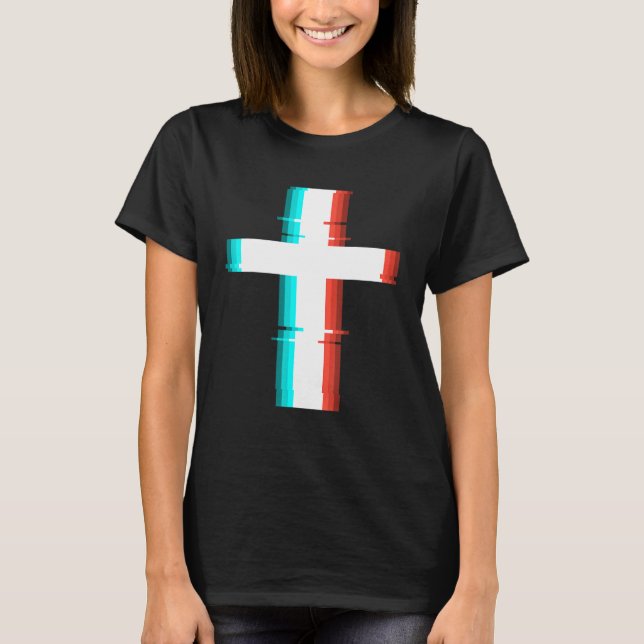 T-shirt Cool Christian Cross Moderne Glitch Effet (Devant)