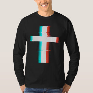 T-shirt Cool Christian Cross Moderne Glitch Effet