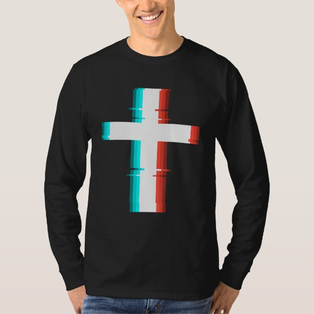 T-shirt Cool Christian Cross Moderne Glitch Effet (Devant)