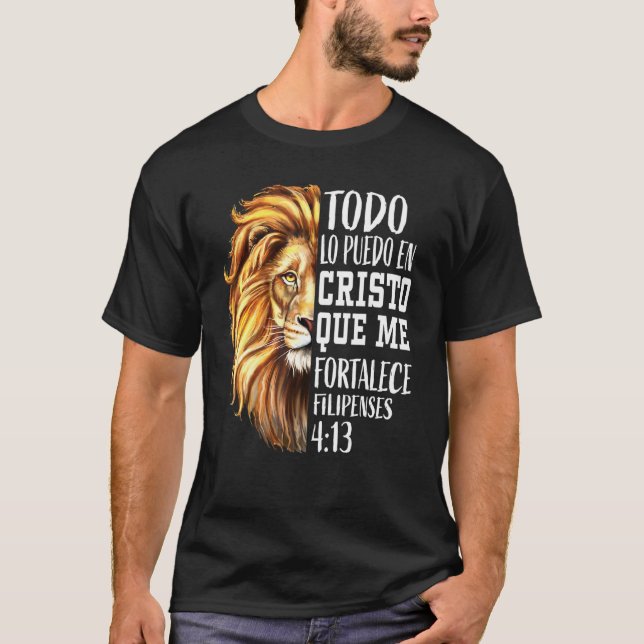 T-shirt Cool Christian Hommes Espagnol Bible Verse Lion De (Devant)