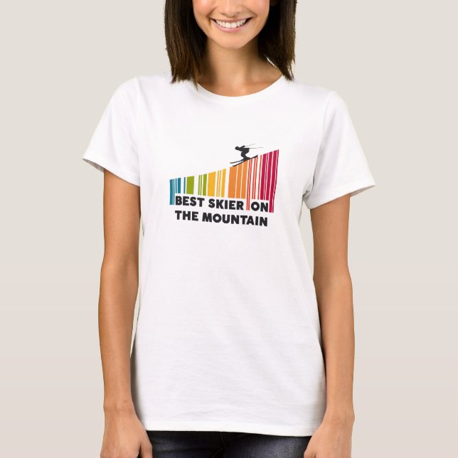 T-shirt Cool Code Barre Conception Meilleur Skieur Sur La  (Devant)
