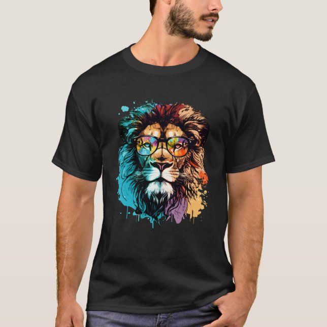 T-shirt Cool Colorful Lion Animal Lion (Devant)