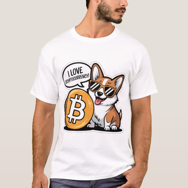 T-shirt Cool Corgi Loves Cryptocurrency (Devant)