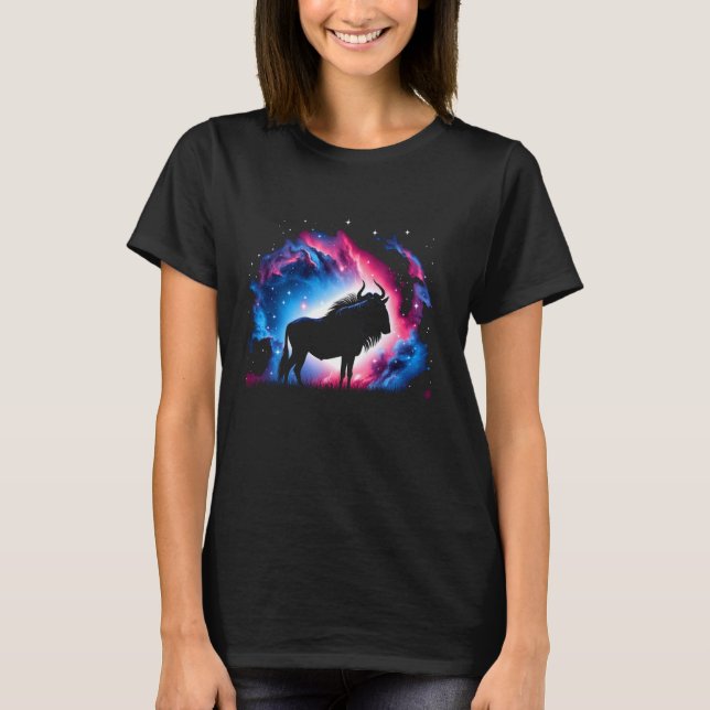 T-shirt Cool Cosmic Wildebeest Galaxy Graphic Space Art (Devant)