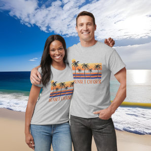 T-shirt cool coucher de soleil chaser mot art