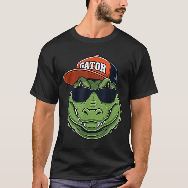T-shirt Cool Crocodile Animal Gator Graphic With Cap And S (Devant)