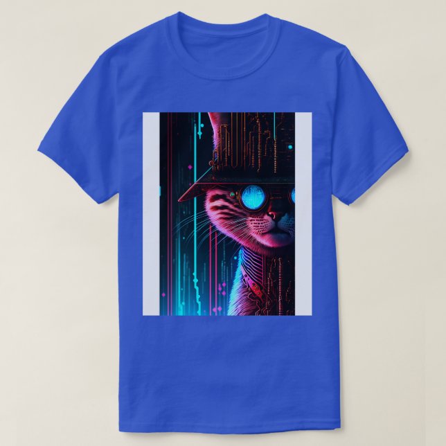 T-shirt Cool Cyberpunk Steampunk Détective Chat (Design devant)