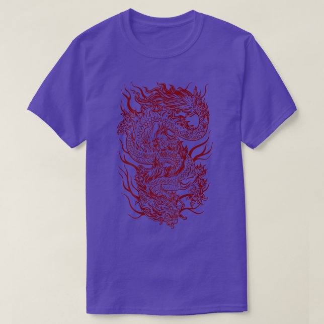 T-shirt Cool Dark Red Japanese Dragon Backside  (Design devant)