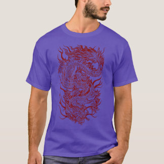 T-shirt Cool Dark Red Japanese Dragon Backside 
