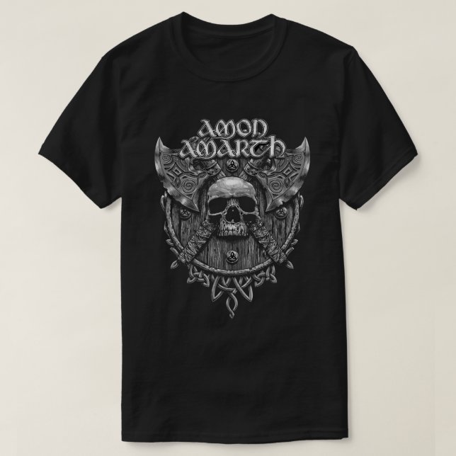 T-shirt Cool de design de Amon Amarth Band Rock Grey Skull (Design devant)