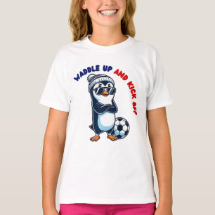 T-shirt Cool de joueur de football de pingouin en bande de