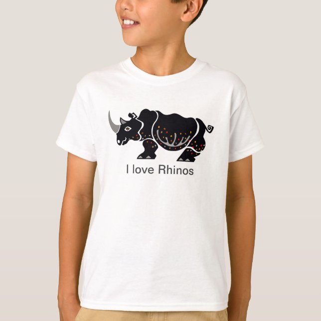 T-shirt Cool de la faune J'aime RHINOS - Nature- Garçons T (Devant)