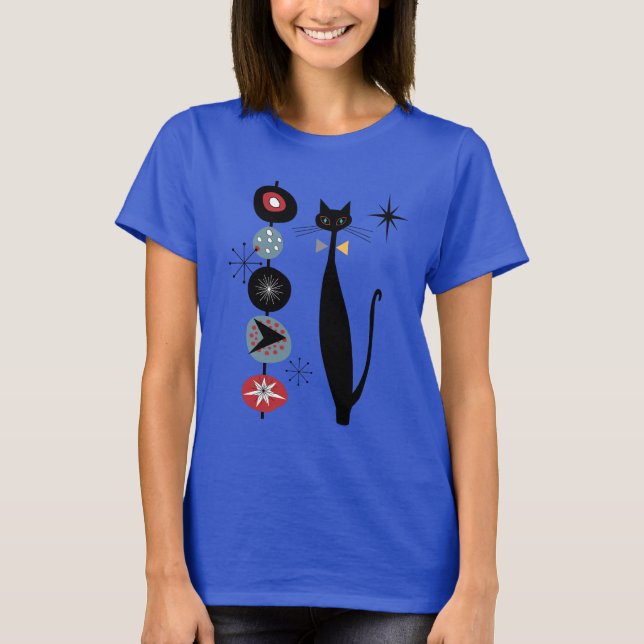 T-shirt Cool de l'ère atomique Chat noir du milieu du sièc (Devant)