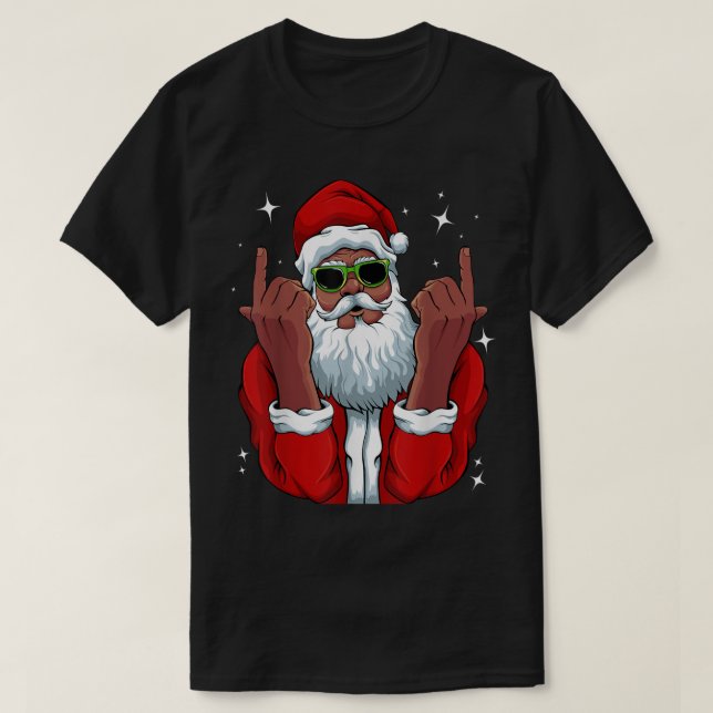 T-shirt Cool de pyjama de Noël afro-américain Père Noël No (Design devant)