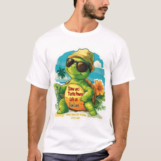 T-shirt cool de tortue caricaturale - "Slow and St (Devant)