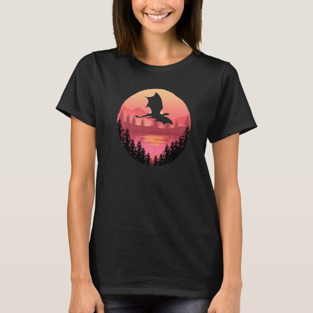 T-shirt Cool d'eau de dragon volant Coucher de soleil Imag (Devant)