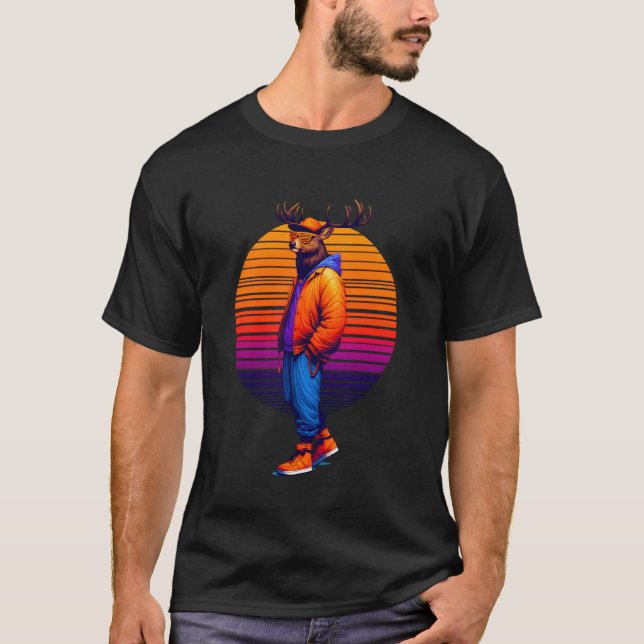 T-shirt Cool Deer Style urbain moderne Sunset Art rétro (Devant)