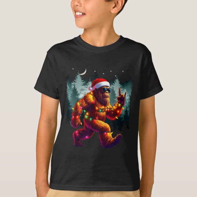 T-shirt Cool Devil Horns Sasquatch Holiday Lights Christma (Devant)