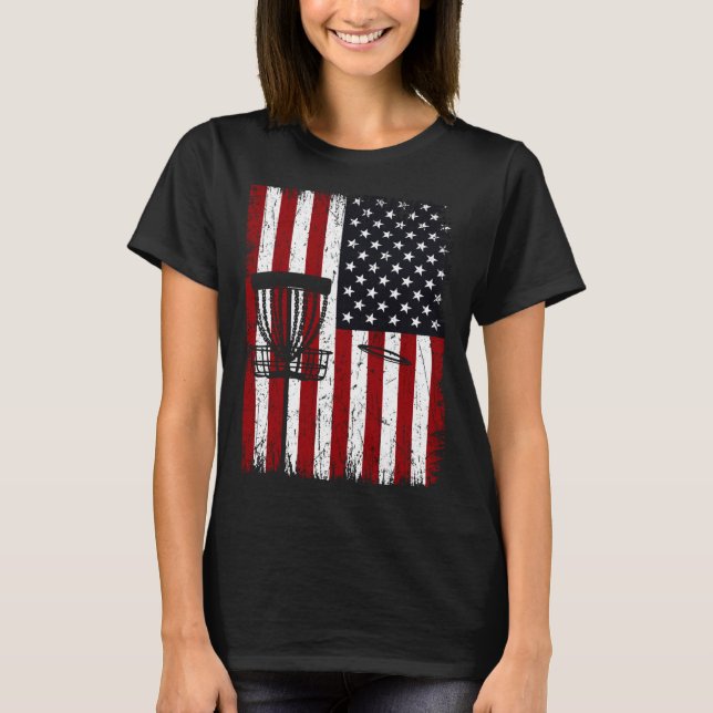 T-shirt Cool Disc Golf Player Distressed USA American Flag (Devant)