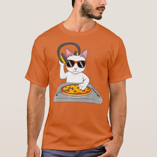 T-shirt Cool DJ Cat Pizza Cadeau Pour Hommes Femmes Garçon (Devant)