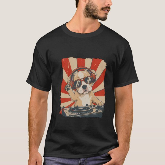 T-shirt Cool DJ Dog T-shirt, Funny Dog With Headphones  (Devant)