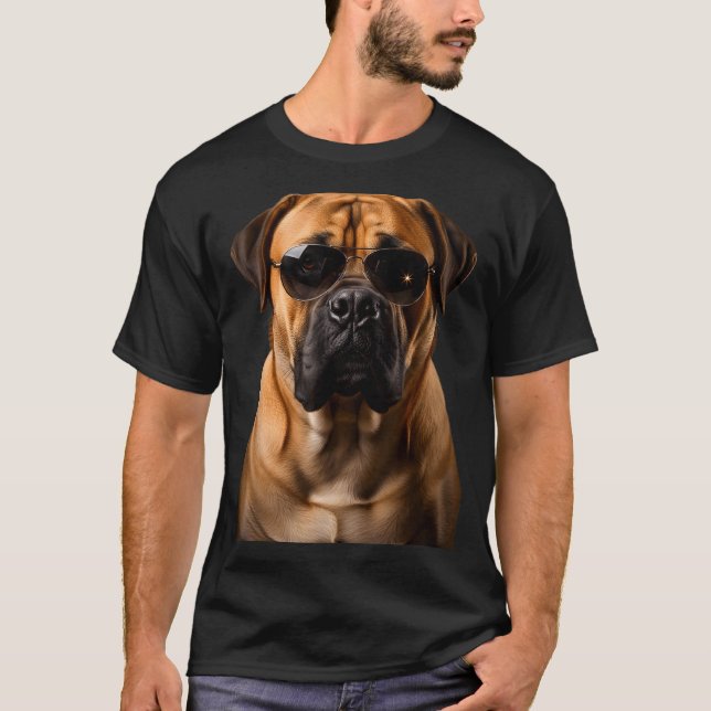T-shirt Cool Dog Sungles Bullmastiff Funny Look  (Devant)