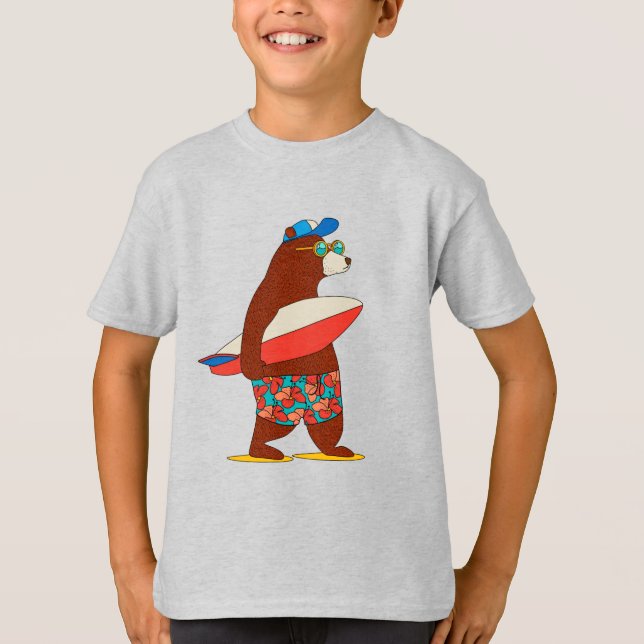T-shirt Cool Dude ! Ours Surfeur; Enfants mignons (Devant)