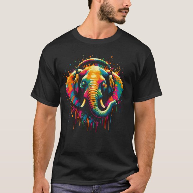 T-shirt Cool Elephant casque musique Art Noël (Devant)