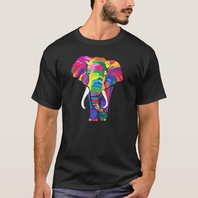T-shirt Cool Et Animaux Colorés Éléphants (Devant)