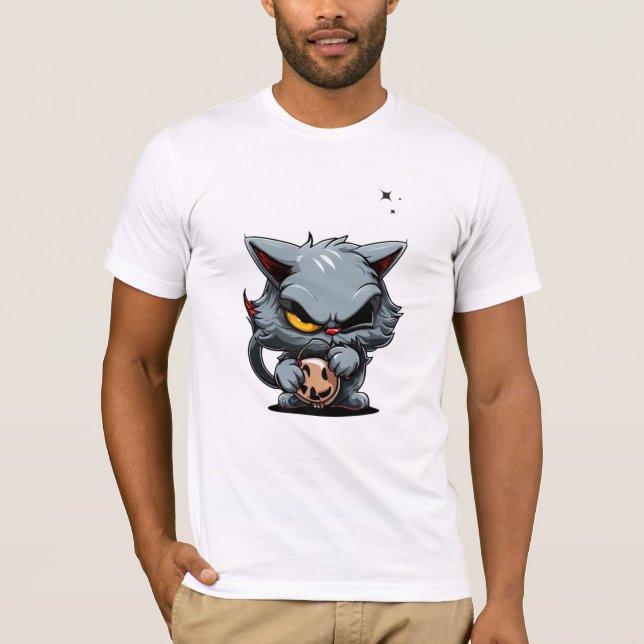 T-shirt Cool Evil Gris Chat Yellow Eye Dark Stars (Devant)