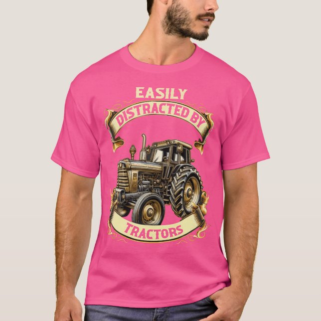 T-shirt Cool Facilement Distrait Par Les Tracteurs Amuseme (Devant)