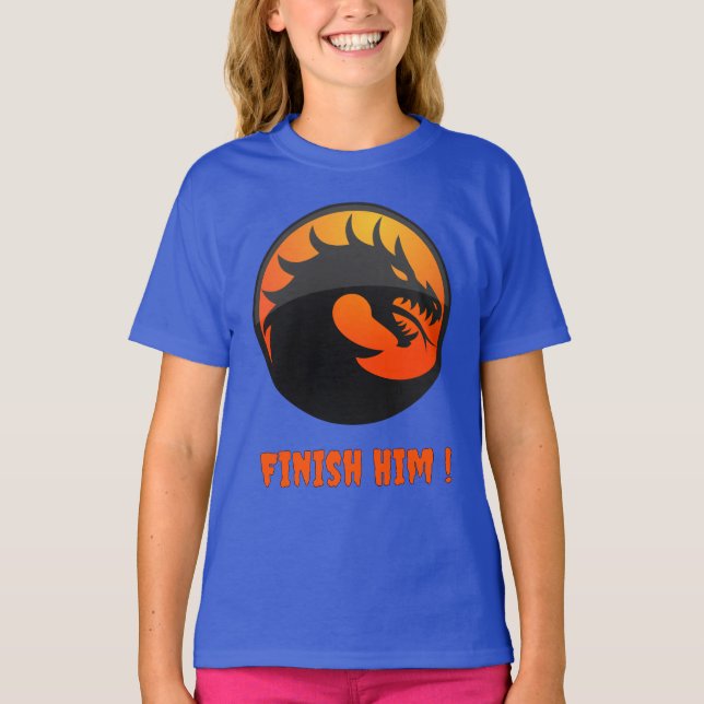 T-shirt Cool Fire Dragon MK Combattre Videogame Terminer (Devant)