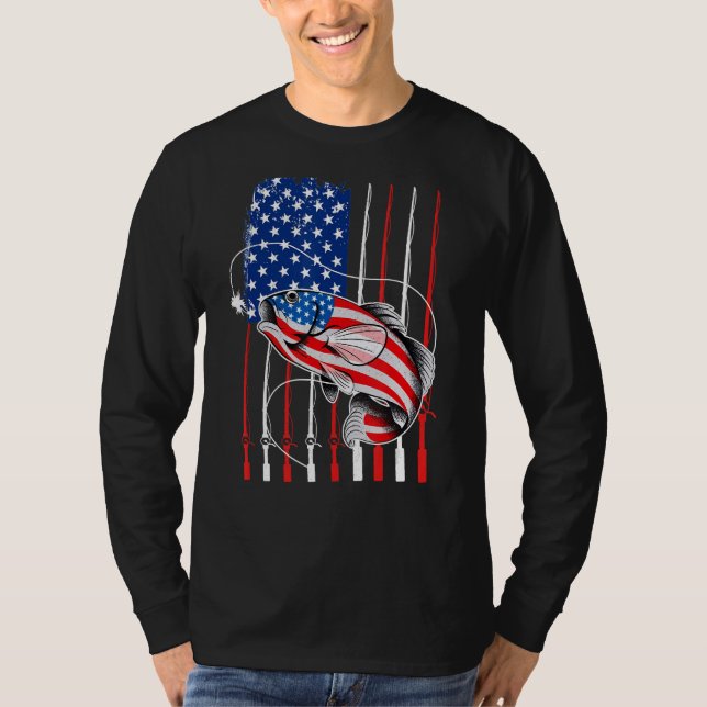 T-shirt Cool Fishing For Men American Flag USA Fish (Devant)