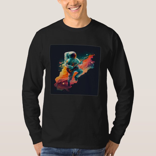 T-shirt Cool Floating Astronaut Illustration Guitar Moon S (Devant)