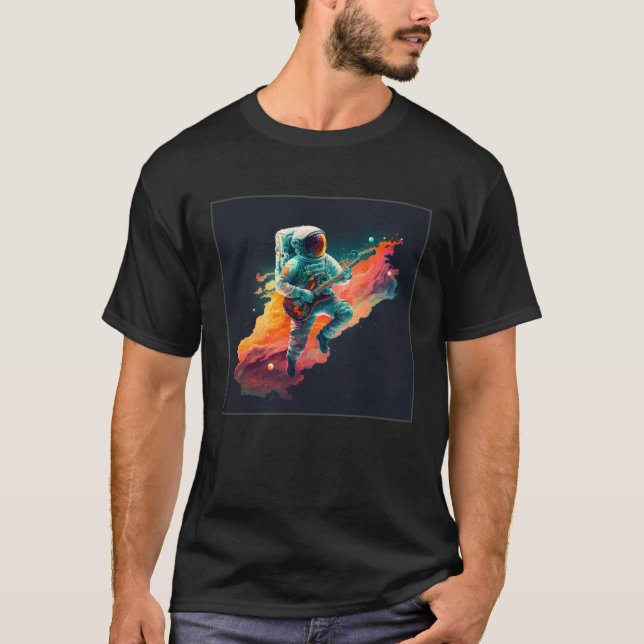 T-shirt Cool Floating Astronaut Illustration Guitar Moon S (Devant)