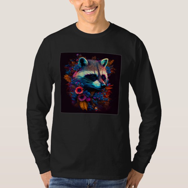 T-shirt Cool Flower Raccoon Illustration Graphic Women Men (Devant)
