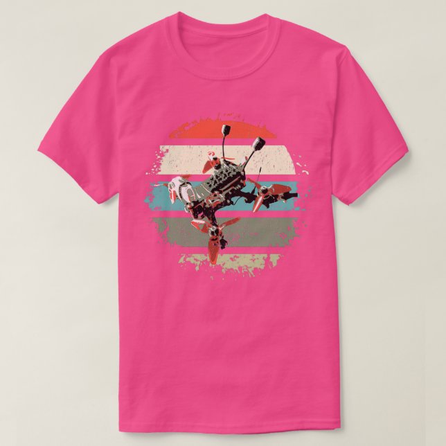 T-shirt cool FPV drone quadrocopter retro vintage  (Design devant)