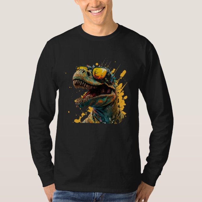 T-shirt Cool fun dinosaur raptor with sunglasses  4 (Devant)