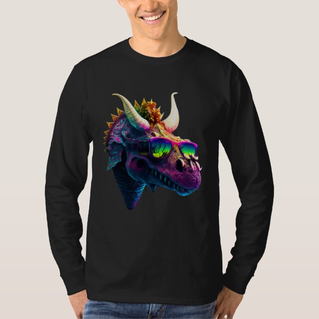 T-shirt Cool fun dinosaur triceratops sunglasses (Devant)