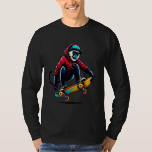 T-shirt Cool Funky Colobus Monkey Skateboard Illustrati