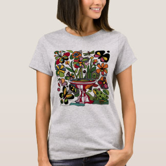 T-shirt Cool Funny Grenouille et papillons Jardin Abstrait