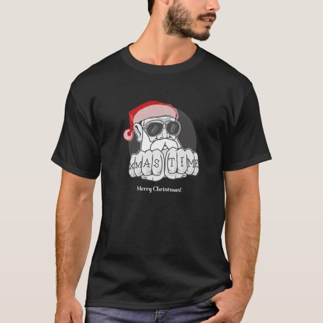 T-shirt Cool Funny Hipster Santa Claus avec lunettes de so (Devant)