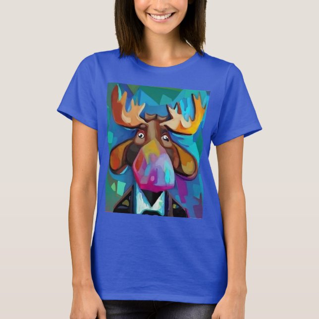 T-shirt Cool Funny Moose Visage Cubism Design (Devant)