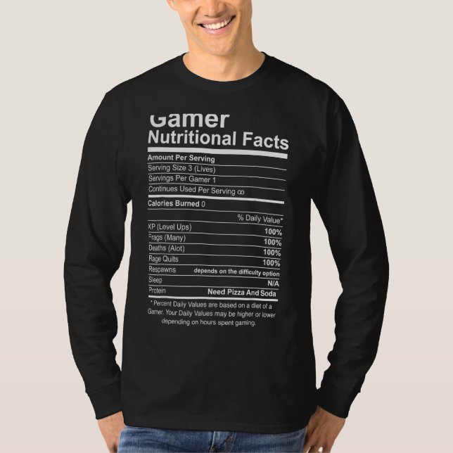 T-shirt Cool Gamer Données nutritionnelles Jeu vidéo Gamer (Devant)
