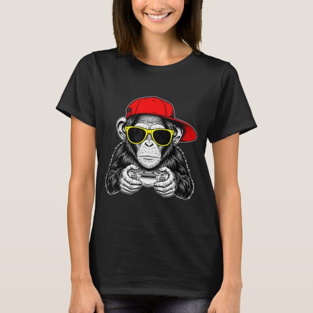 T-shirt Cool Gamer Monkey With Controller Funny Gaming Vid (Devant)